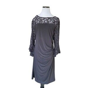 R&M Richards Sequin Lace Bell Sleeve Ruched Gown Dress Size 18W Formal Evening